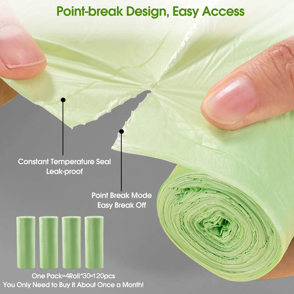 Compost Bags 1.2 Gallon - Compostable Garbage Bags 6 Litres 120 Counts, Mini Green Trash Can Bin Liners Clear Waste Basket Liner Unscented Trash Sack for Kitchen Bathroom Travel Office Toilet Dorm