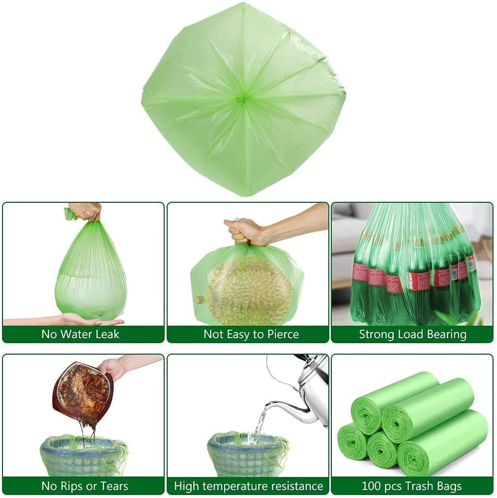 Compost Bags 1.2 Gallon - Compostable Garbage Bags 6 Litres 120 Counts, Mini Green Trash Can Bin Liners Clear Waste Basket Liner Unscented Trash Sack for Kitchen Bathroom Travel Office Toilet Dorm