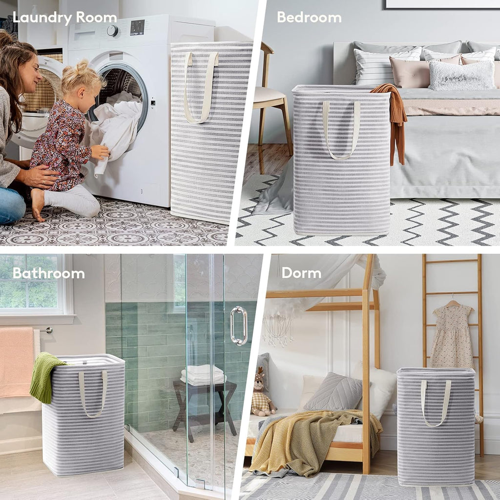 2-Pack 80L Freestanding Laundry Hamper, Large Collapsible Laundry Baskets with Easy Carry Extended Handles, Waterproof Clothes Hamper in Bedroom, Bathroom, Laundry Room, College Dorm, Grey
