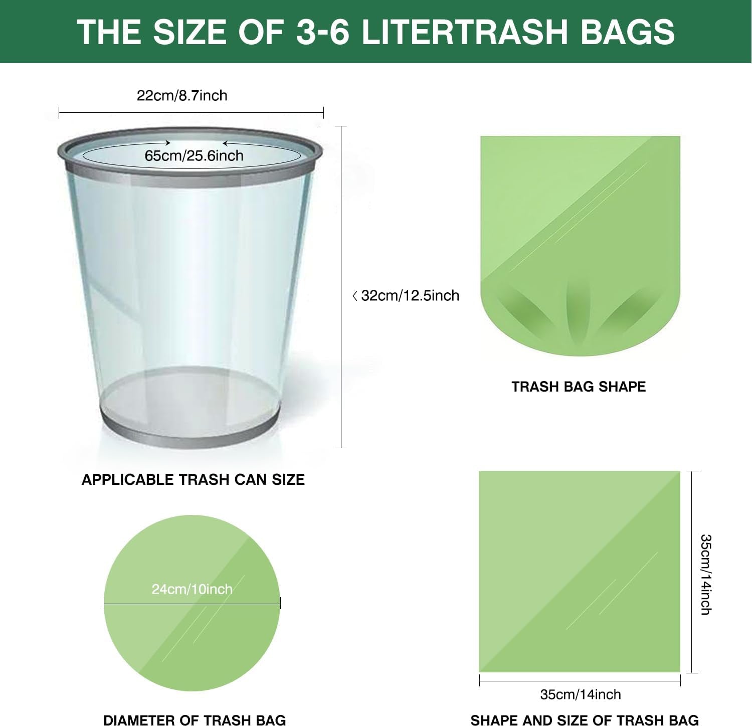 Compost Bags 1.2 Gallon - Compostable Garbage Bags 6 Litres 120 Counts, Mini Green Trash Can Bin Liners Clear Waste Basket Liner Unscented Trash Sack for Kitchen Bathroom Travel Office Toilet Dorm
