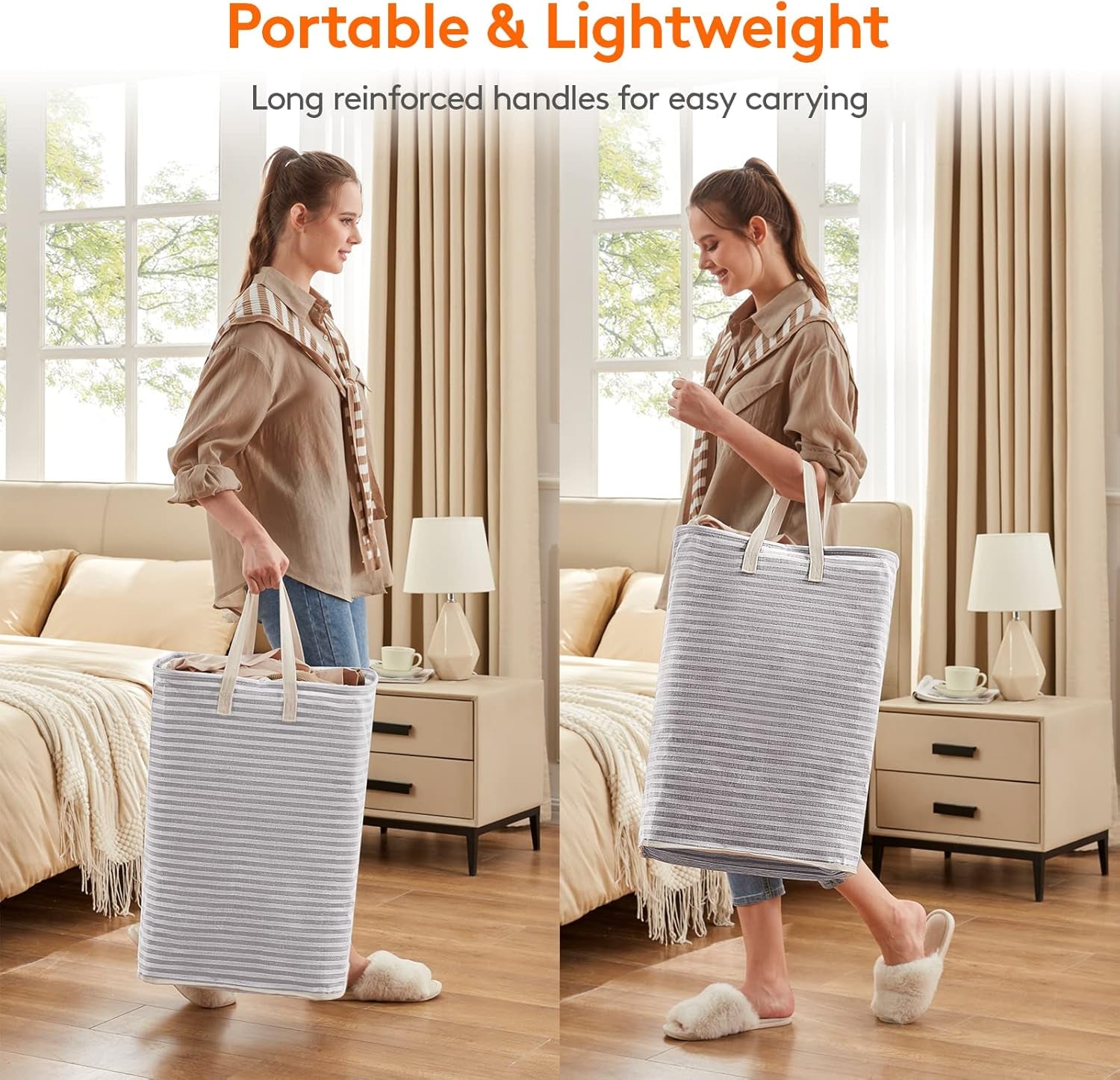 2-Pack 80L Freestanding Laundry Hamper, Large Collapsible Laundry Baskets with Easy Carry Extended Handles, Waterproof Clothes Hamper in Bedroom, Bathroom, Laundry Room, College Dorm, Grey