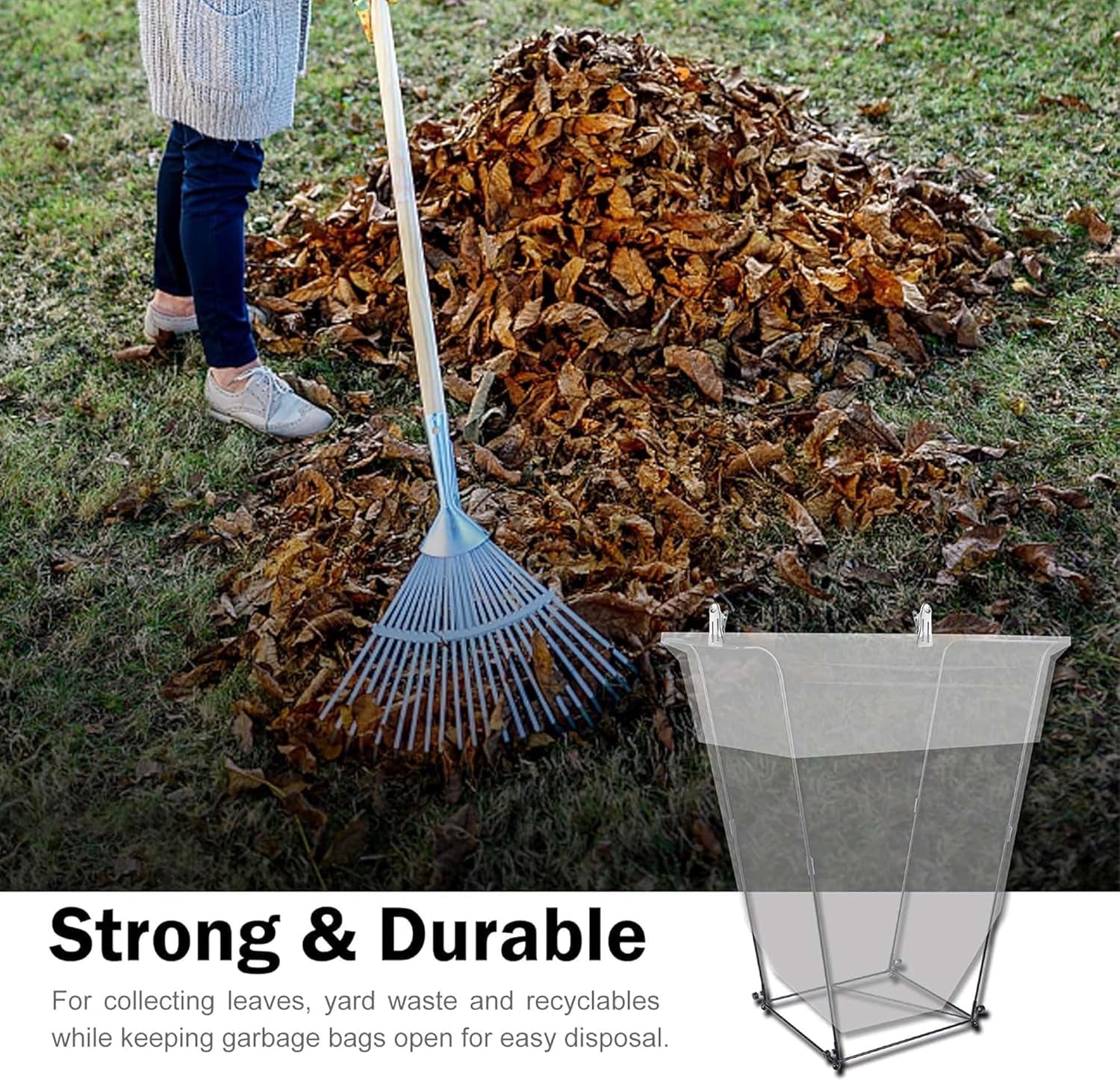 2PCS Outdoor Trash Bag Holder - Metal Garbage Bag Frame Holds 30-45 Gallon Bags - Multi-Purpose Outdoor Leaf Bag Stand for Yard BBQ Camping Garden Lawn Party Supplies Kitchen