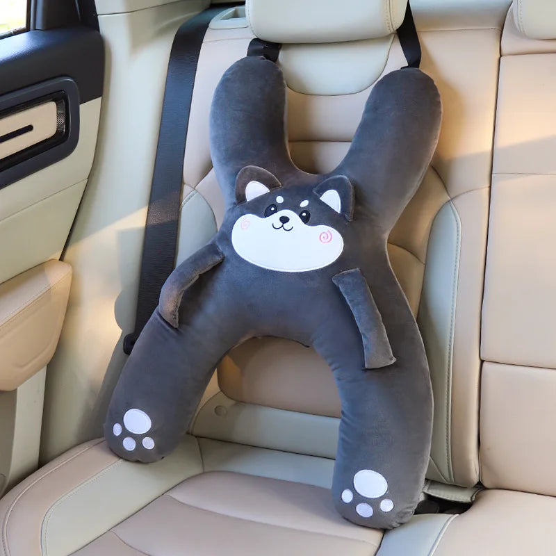 Kids Car Neck Pillow with Seat Belt Safety Sleep Aid Prevent Leaning Head Back Seat Sleeping Comfort during Long Distance Travel