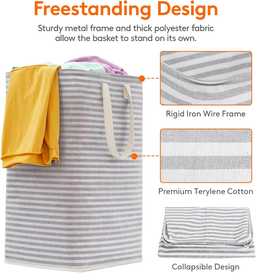 2-Pack 80L Freestanding Laundry Hamper, Large Collapsible Laundry Baskets with Easy Carry Extended Handles, Waterproof Clothes Hamper in Bedroom, Bathroom, Laundry Room, College Dorm, Grey