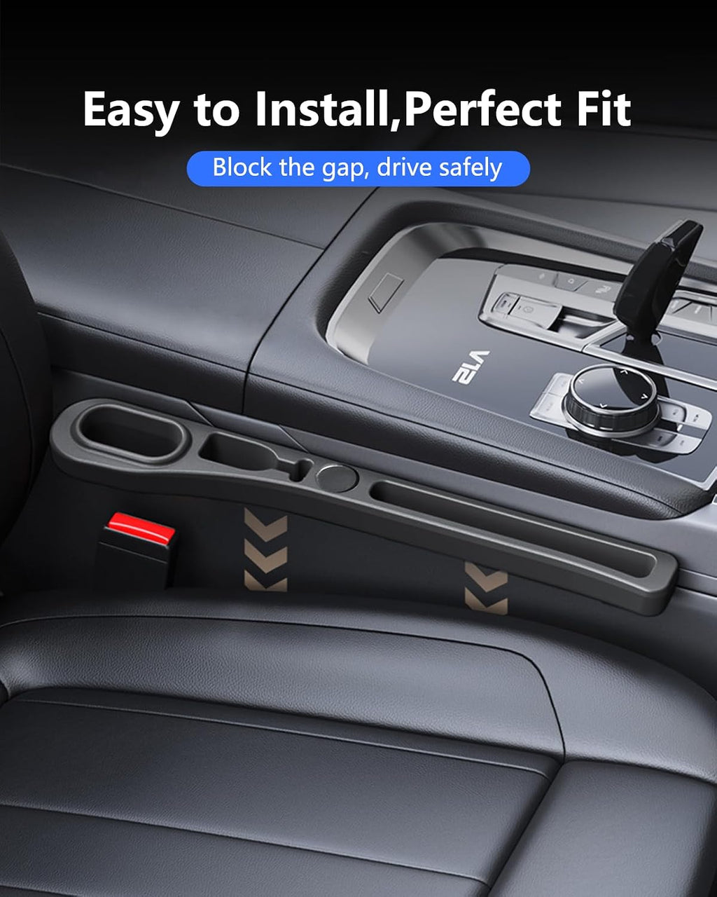 Car Seat Gap Filler, 2 Pack PU Leather Fill the Gap between Seat and Center Console, Seat Crevice Blocker Stop Things from Dropping, Universal Vehicle Interior Accessories Black