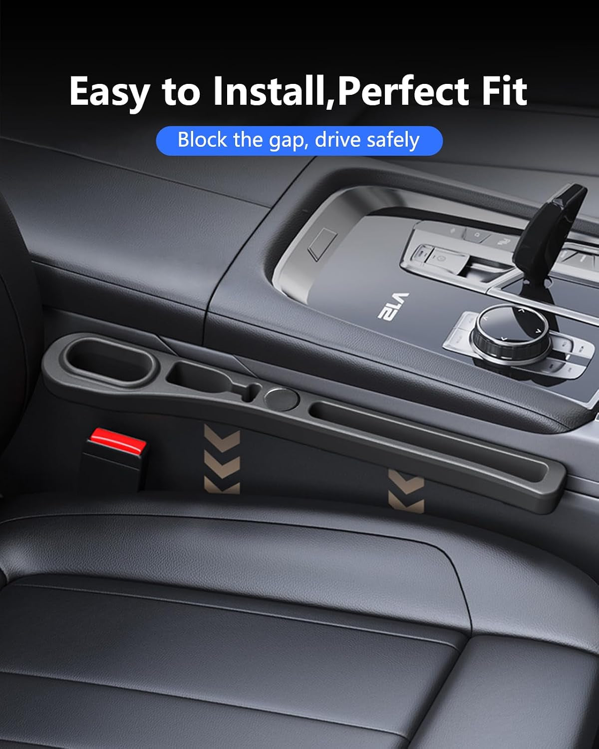 Car Seat Gap Filler, 2 Pack PU Leather Fill the Gap between Seat and Center Console, Seat Crevice Blocker Stop Things from Dropping, Universal Vehicle Interior Accessories Black