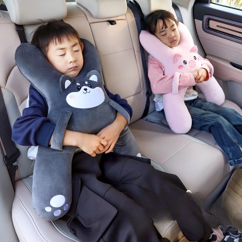 Kids Car Neck Pillow with Seat Belt Safety Sleep Aid Prevent Leaning Head Back Seat Sleeping Comfort during Long Distance Travel