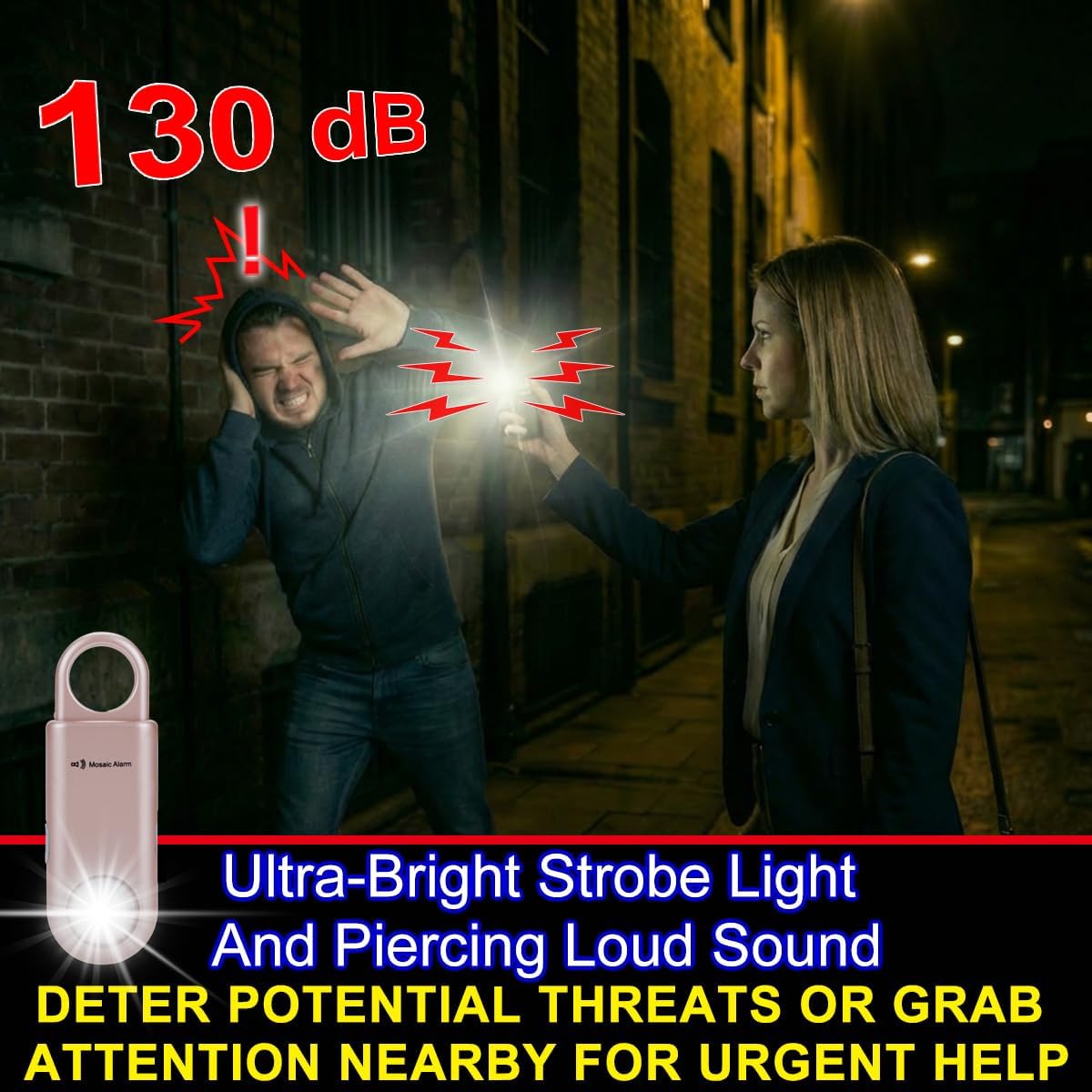 130dB Personal Safety Alarm Keychain with Strobe Light