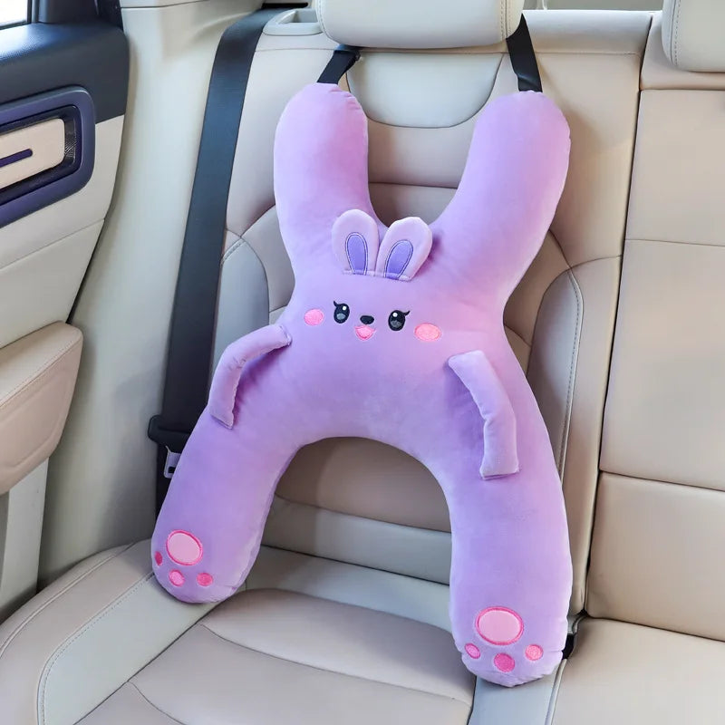 Kids Car Neck Pillow with Seat Belt Safety Sleep Aid Prevent Leaning Head Back Seat Sleeping Comfort during Long Distance Travel