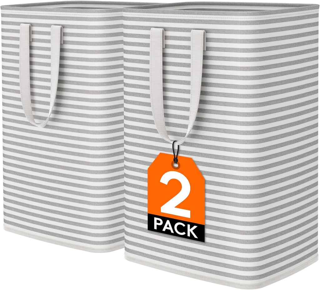 2-Pack 80L Freestanding Laundry Hamper, Large Collapsible Laundry Baskets with Easy Carry Extended Handles, Waterproof Clothes Hamper in Bedroom, Bathroom, Laundry Room, College Dorm, Grey