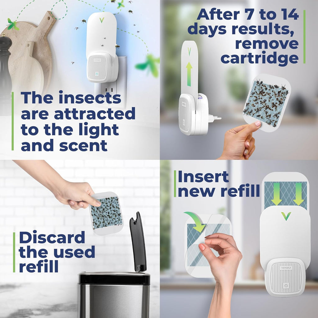 Fruit Fly Traps for Indoors (1 Device + 2 Refills), Gnat Trap Indoor Plug In, Bug Traps, Flying Insect Trap, Gnat Traps for House Indoors, Fly Trap Indoor for Home Bug Light, Gnats Catcher