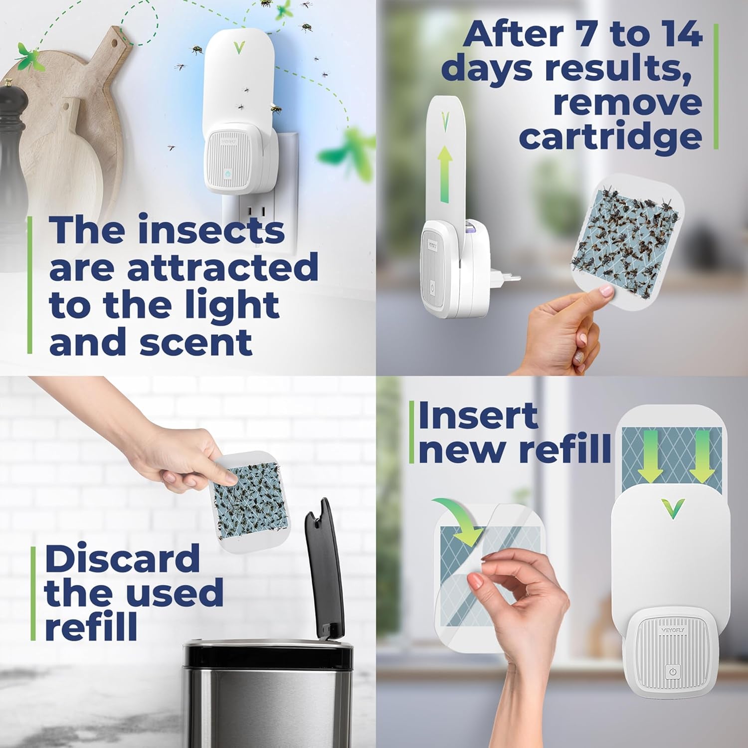 Fruit Fly Traps for Indoors (1 Device + 2 Refills), Gnat Trap Indoor Plug In, Bug Traps, Flying Insect Trap, Gnat Traps for House Indoors, Fly Trap Indoor for Home Bug Light, Gnats Catcher