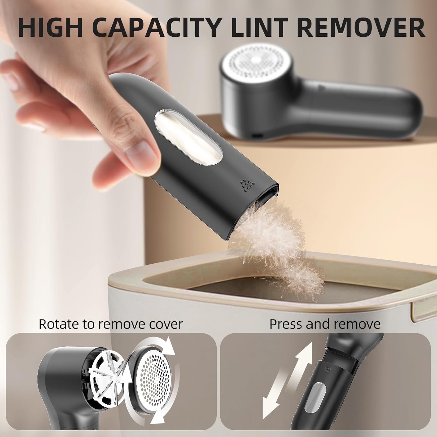 Fabric Shaver Lint Remover, Electric Lint Shaver USB Rechargeable, Sweater Defuzzer to Remove Pilling, 3-Speed with LED Display, Battery Operated, 6-Blade for Clothes Upholstery Furniture