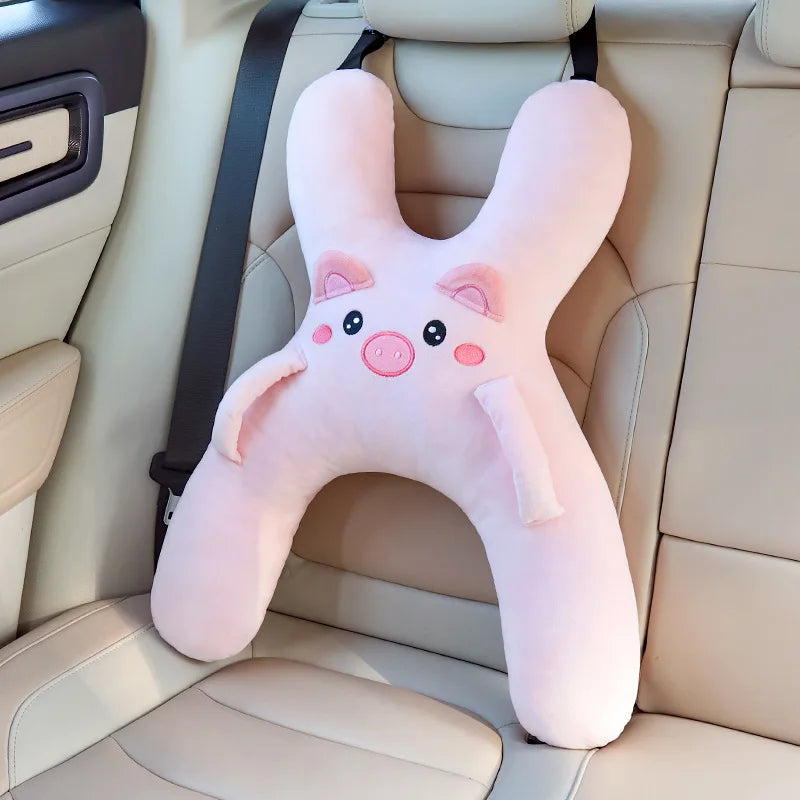 Kids Car Neck Pillow with Seat Belt Safety Sleep Aid Prevent Leaning Head Back Seat Sleeping Comfort during Long Distance Travel